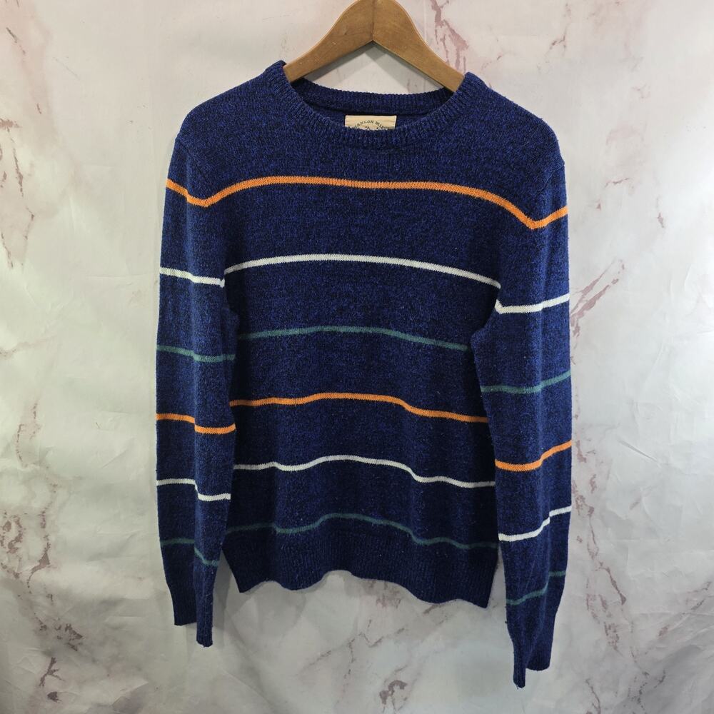 OHanlon Mills Sweater Mens Medium Blue Orange Striped Wool Blend
